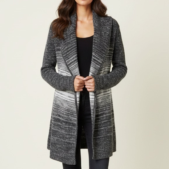 Guess Grey and White Wool Blend Cozy Sweater Long Sleeve Cardigan - Picture 2 of 10